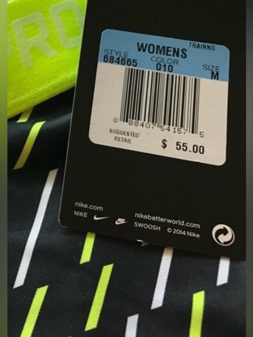 NIKE Pro Neon Yellow, Black & White Bolt Print Dri-Fit Leggings NWOTs - Picture 10 of 12